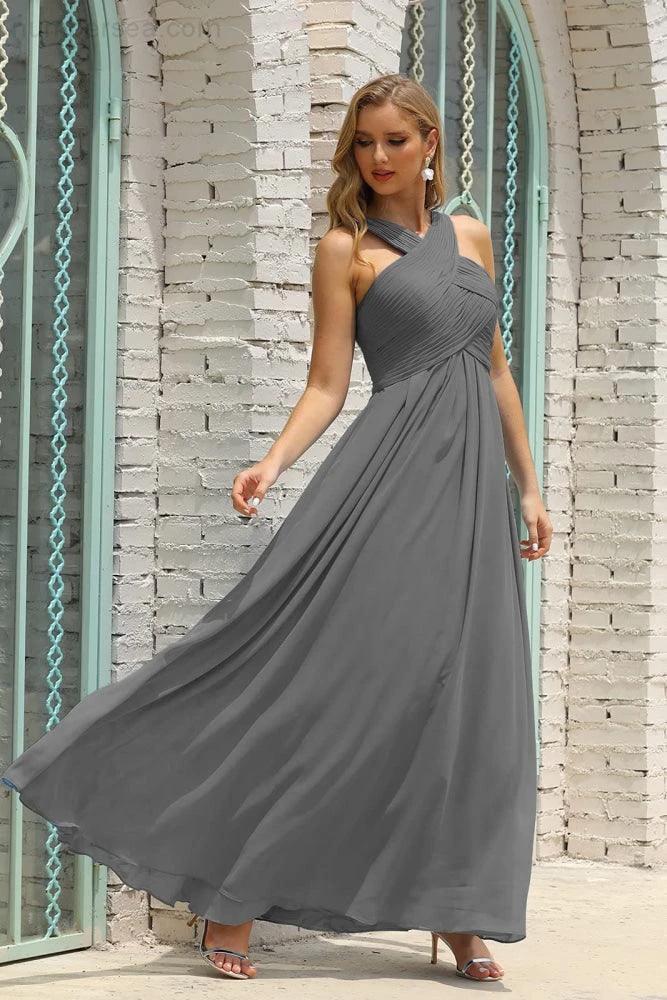 Numbersea Women Halter Chiffon Bridesmaid Dress A-line Long Formal Prom Gown SEA28015 - Image 152