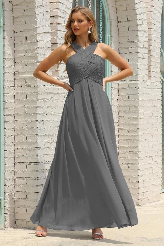 Numbersea Women Halter Chiffon Bridesmaid Dress A-line Long Formal Prom Gown SEA28015 - Image 153