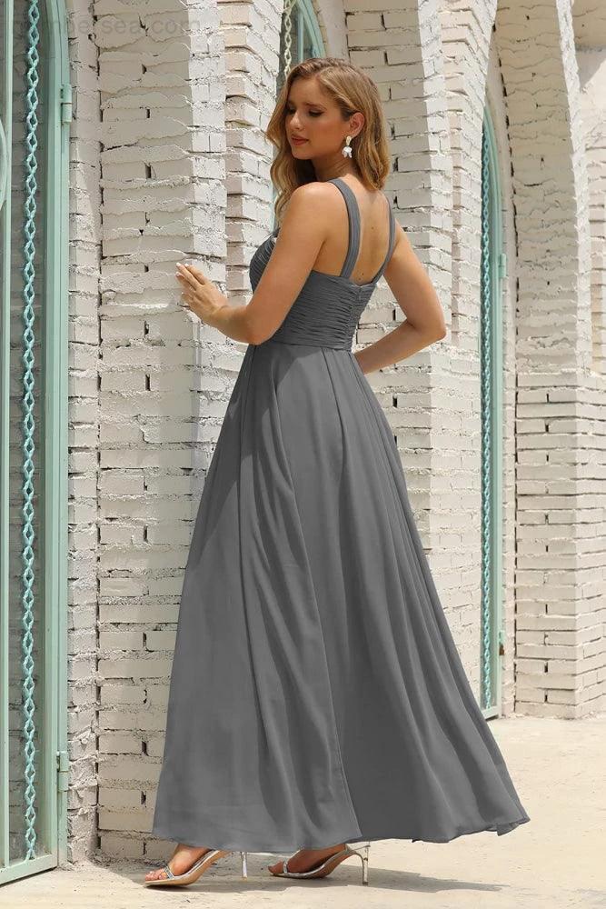 Numbersea Women Halter Chiffon Bridesmaid Dress A-line Long Formal Prom Gown SEA28015 - Image 155