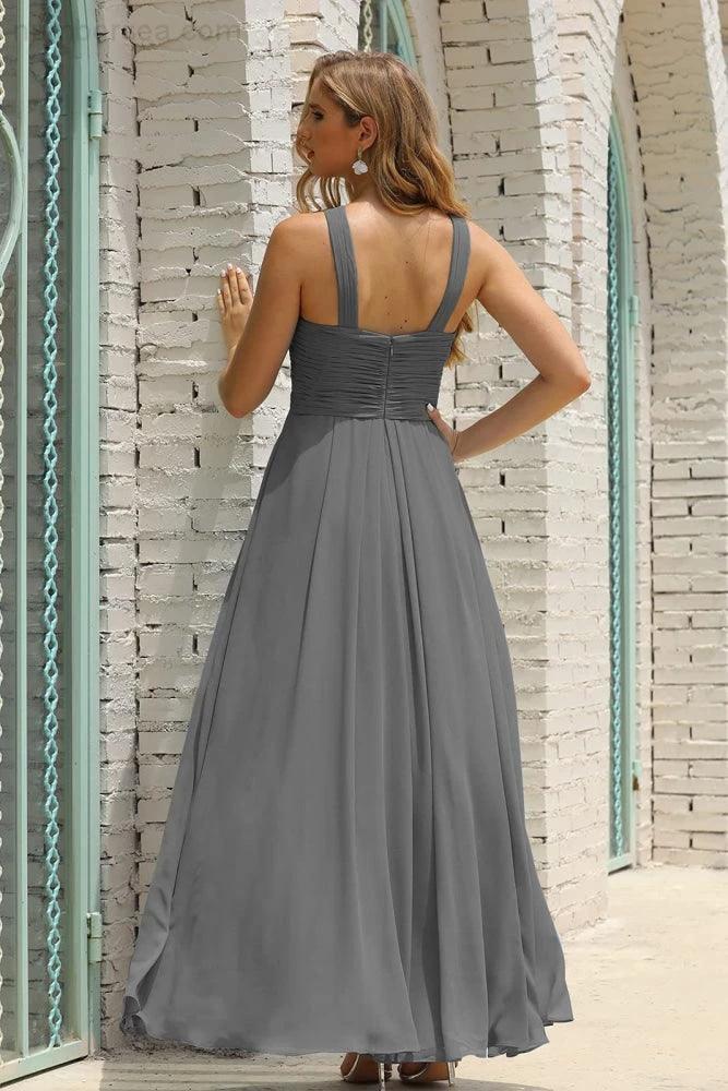 Numbersea Women Halter Chiffon Bridesmaid Dress A-line Long Formal Prom Gown SEA28015 - Image 156