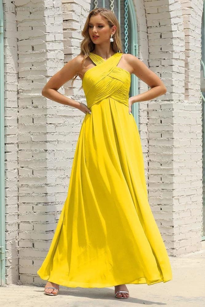 Numbersea Women Halter Chiffon Bridesmaid Dress A-line Long Formal Prom Gown SEA28015 - Image 16