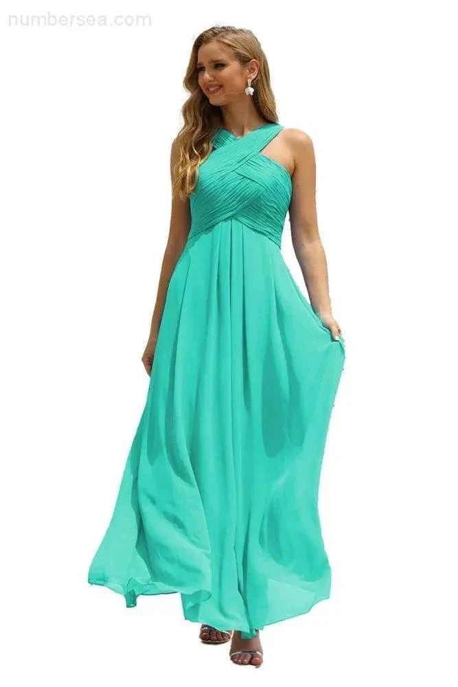 Numbersea Women Halter Chiffon Bridesmaid Dress A-line Long Formal Prom Gown SEA28015 - Image 163