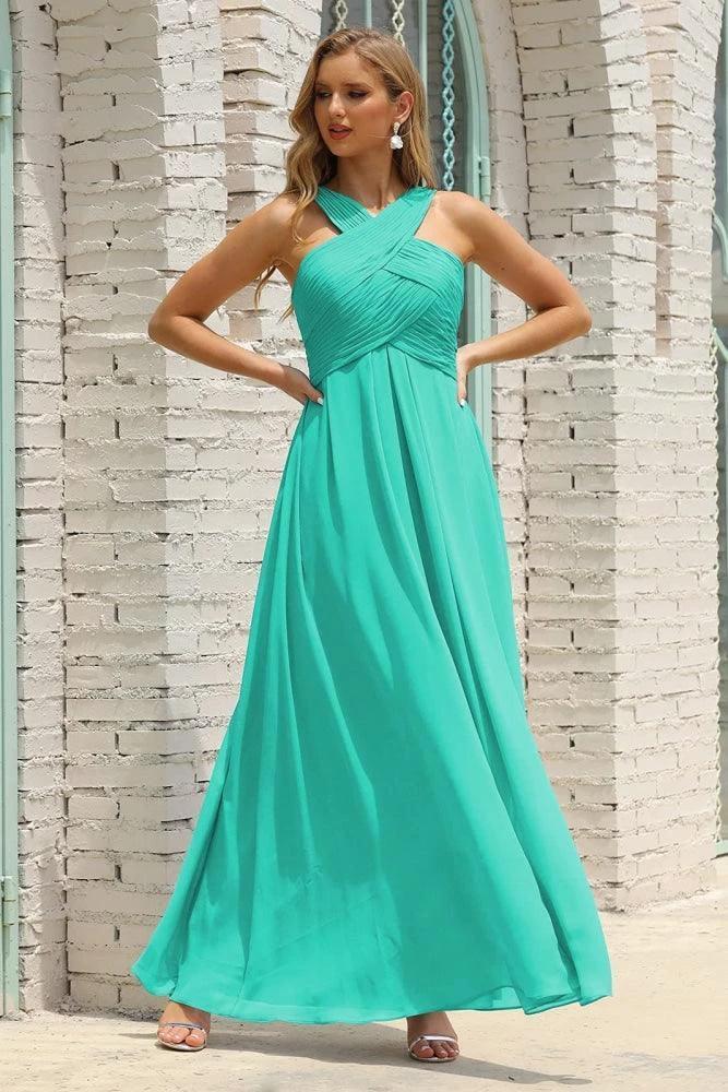 Numbersea Women Halter Chiffon Bridesmaid Dress A-line Long Formal Prom Gown SEA28015 - Image 164