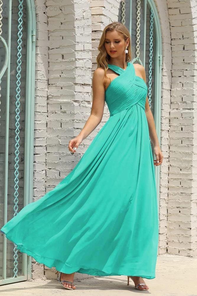 Numbersea Women Halter Chiffon Bridesmaid Dress A-line Long Formal Prom Gown SEA28015 - Image 165