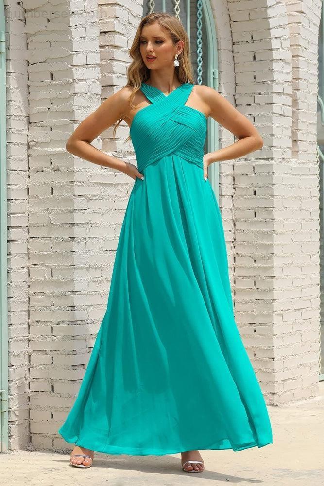 Numbersea Women Halter Chiffon Bridesmaid Dress A-line Long Formal Prom Gown SEA28015 - Image 171