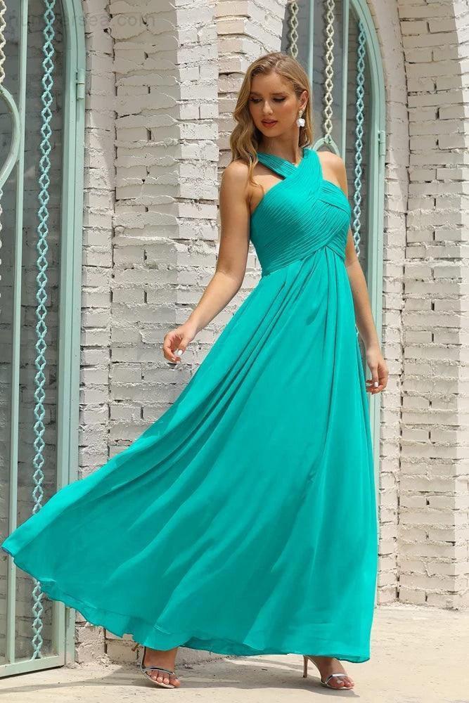 Numbersea Women Halter Chiffon Bridesmaid Dress A-line Long Formal Prom Gown SEA28015 - Image 172