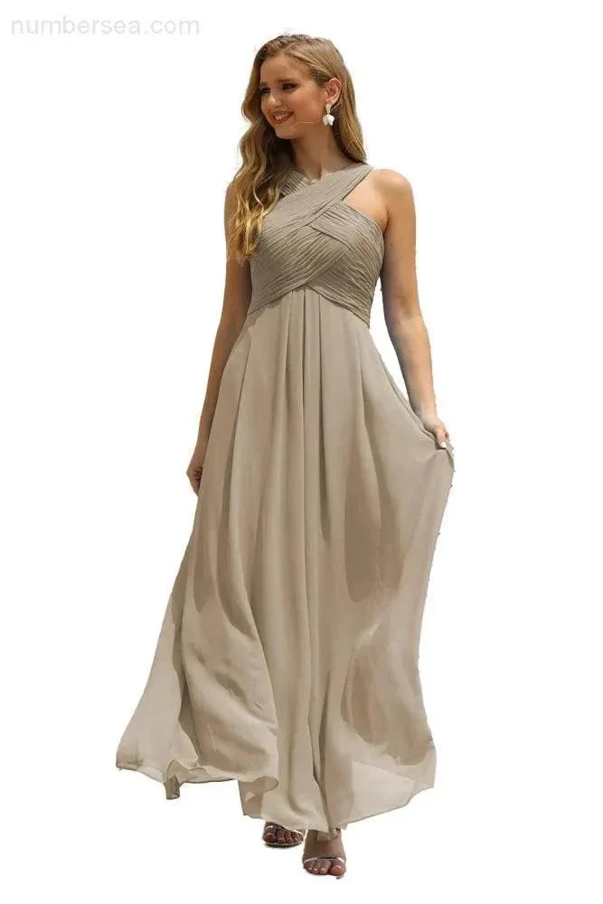 Numbersea Women Halter Chiffon Bridesmaid Dress A-line Long Formal Prom Gown SEA28015 - Image 18
