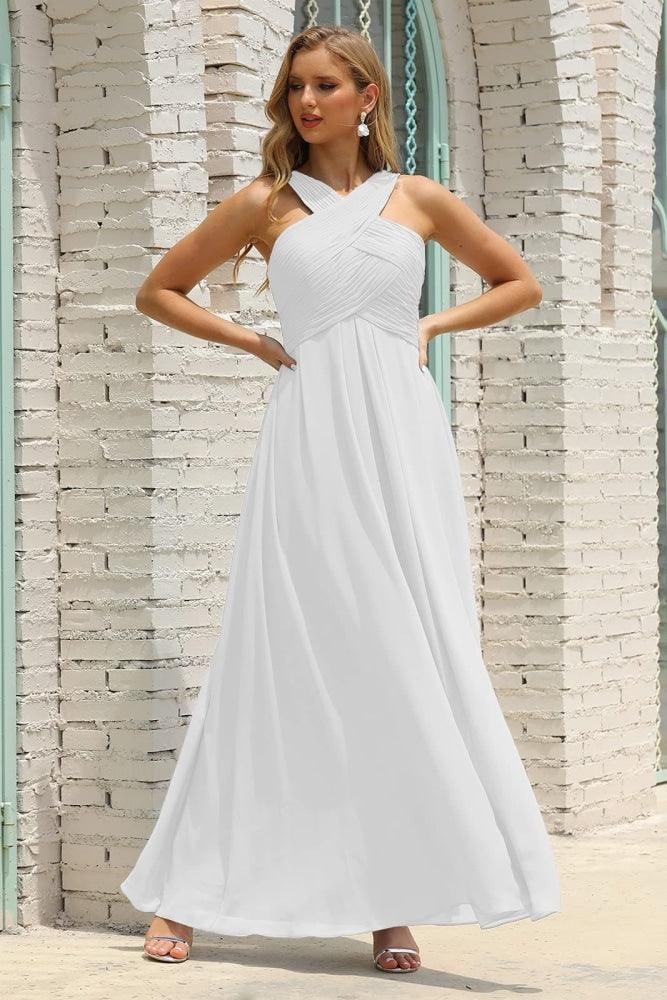 Numbersea Women Halter Chiffon Bridesmaid Dress A-line Long Formal Prom Gown SEA28015 - Image 180