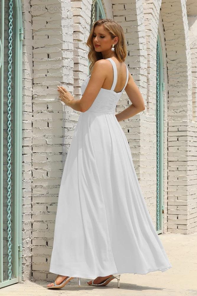 Numbersea Women Halter Chiffon Bridesmaid Dress A-line Long Formal Prom Gown SEA28015 - Image 181