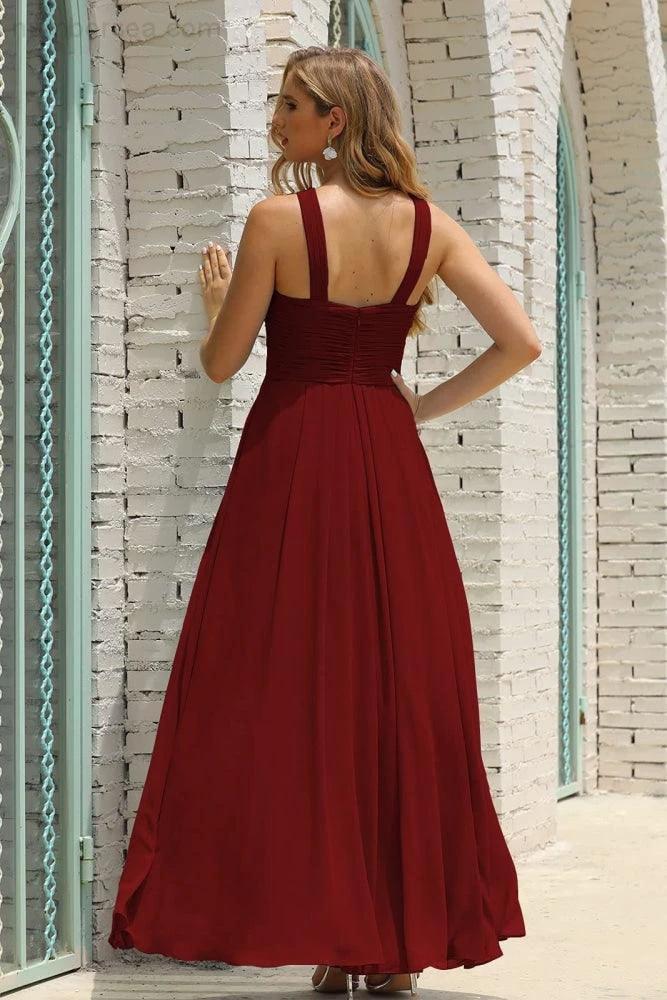 Numbersea Women Halter Chiffon Bridesmaid Dress A-line Long Formal Prom Gown SEA28015 - Image 21