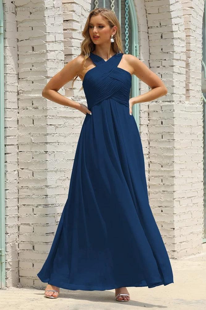 Numbersea Women Halter Chiffon Bridesmaid Dress A-line Long Formal Prom Gown SEA28015 - Image 22