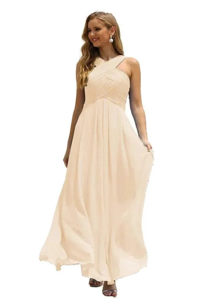 Numbersea Women Halter Chiffon Bridesmaid Dress A-line Long Formal Prom Gown SEA28015 - Image 25