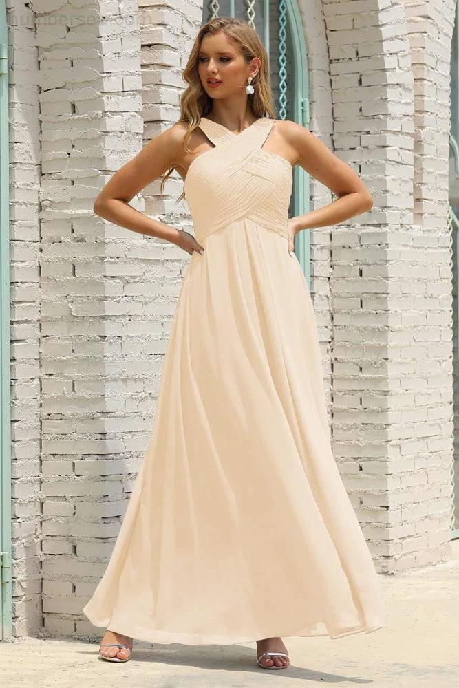 Numbersea Women Halter Chiffon Bridesmaid Dress A-line Long Formal Prom Gown SEA28015 - Image 26