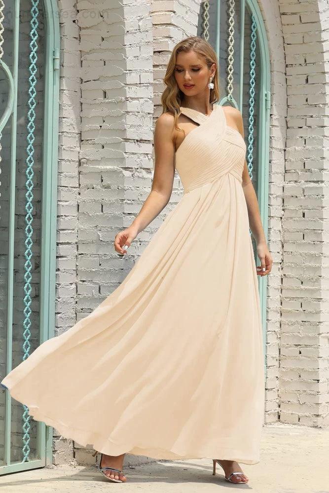 Numbersea Women Halter Chiffon Bridesmaid Dress A-line Long Formal Prom Gown SEA28015 - Image 27