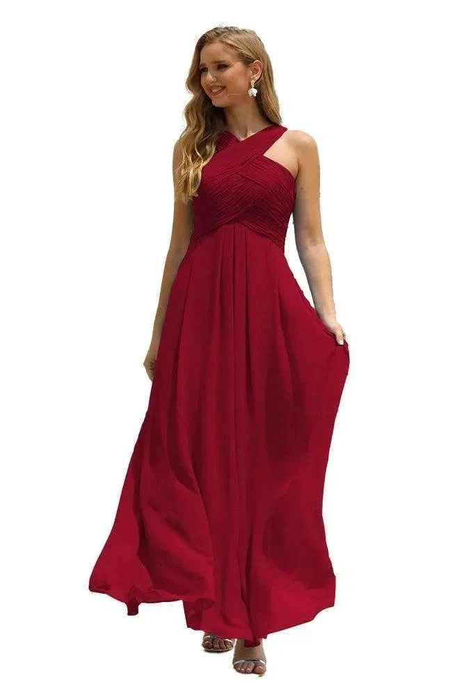 Numbersea Women Halter Chiffon Bridesmaid Dress A-line Long Formal Prom Gown SEA28015 - Image 31