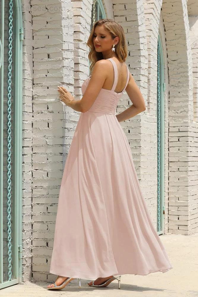 Numbersea Women Halter Chiffon Bridesmaid Dress A-line Long Formal Prom Gown SEA28015 - Image 32