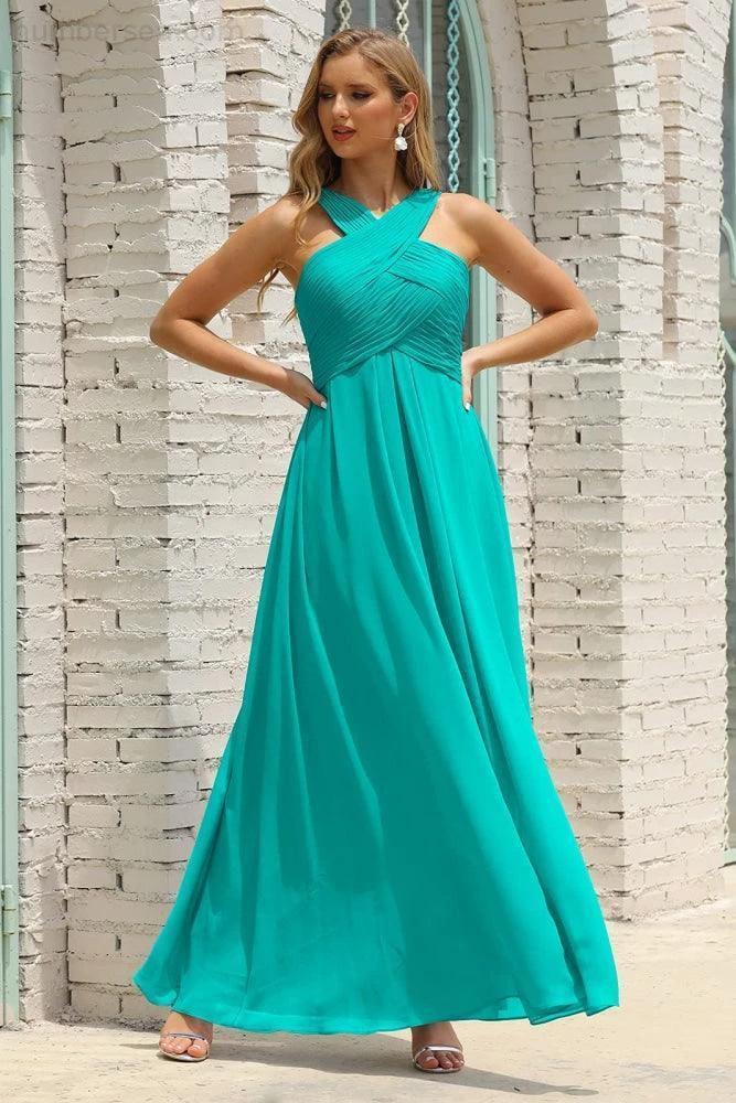 Numbersea Women Halter Chiffon Bridesmaid Dress A-line Long Formal Prom Gown SEA28015 - Image 33
