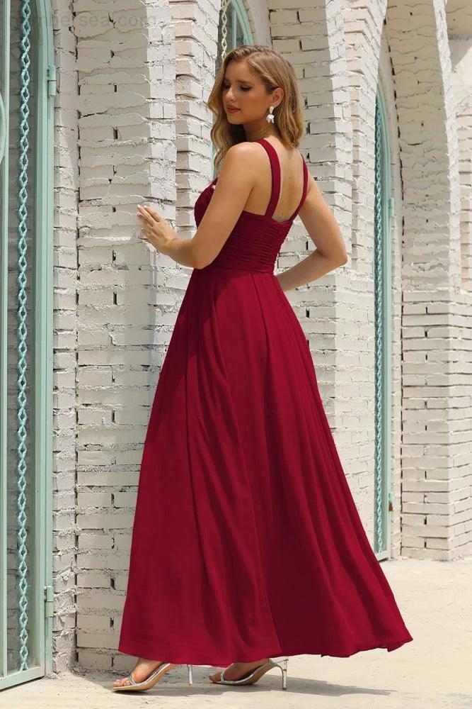 Numbersea Women Halter Chiffon Bridesmaid Dress A-line Long Formal Prom Gown SEA28015 - Image 35