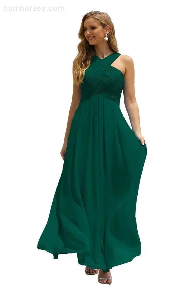 Numbersea Women Halter Chiffon Bridesmaid Dress A-line Long Formal Prom Gown SEA28015 - Image 36