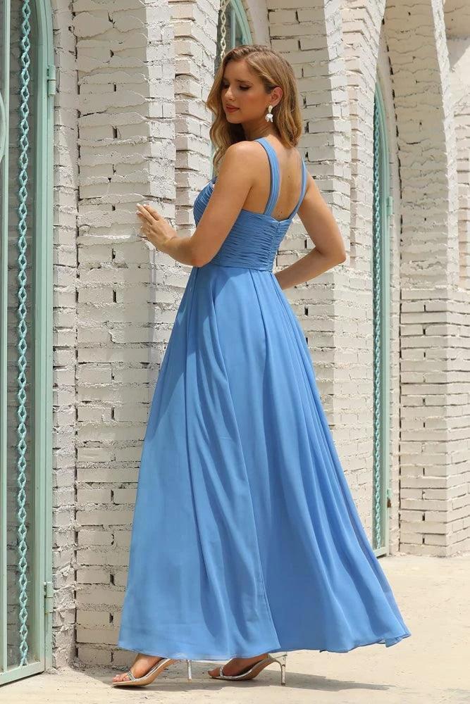 Numbersea Women Halter Chiffon Bridesmaid Dress A-line Long Formal Prom Gown SEA28015 - Image 4