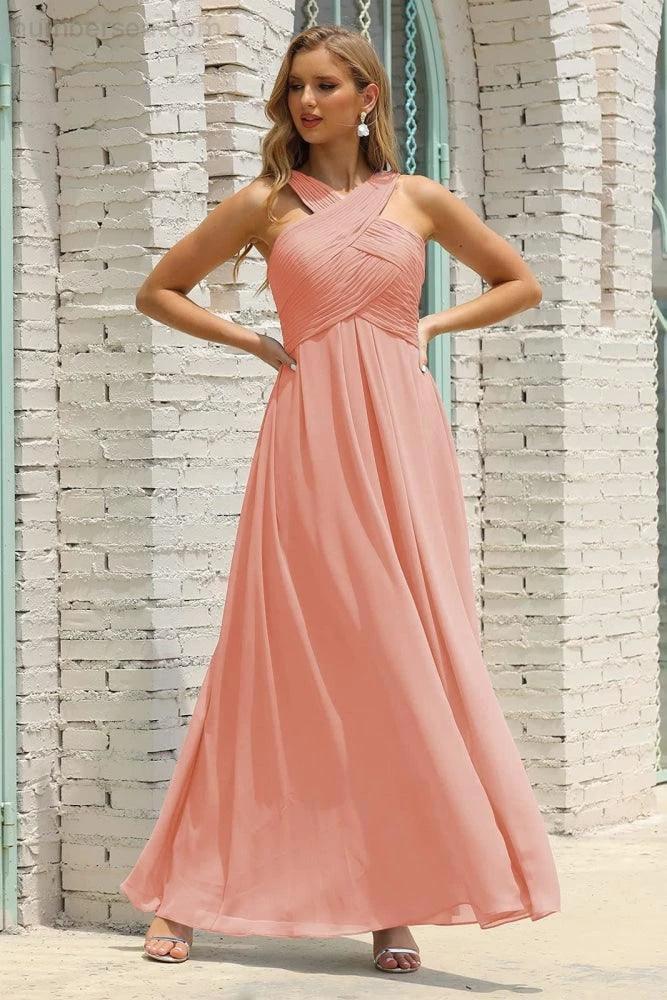 Numbersea Women Halter Chiffon Bridesmaid Dress A-line Long Formal Prom Gown SEA28015 - Image 40
