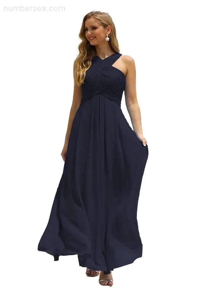 Numbersea Women Halter Chiffon Bridesmaid Dress A-line Long Formal Prom Gown SEA28015 - Image 42