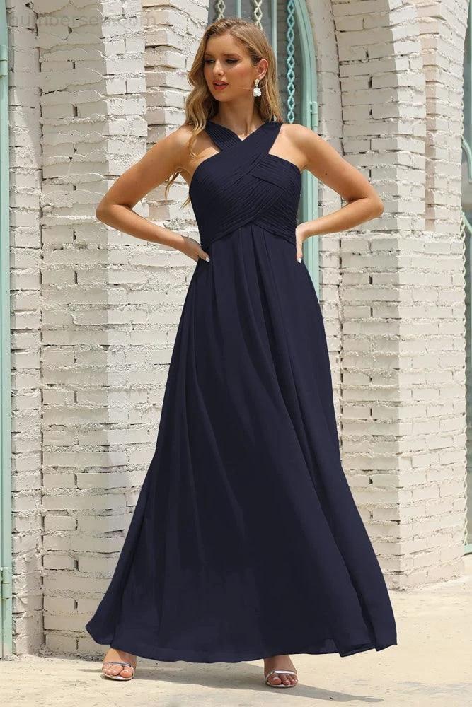 Numbersea Women Halter Chiffon Bridesmaid Dress A-line Long Formal Prom Gown SEA28015 - Image 43