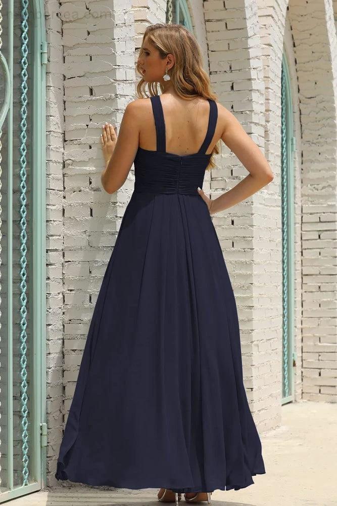 Numbersea Women Halter Chiffon Bridesmaid Dress A-line Long Formal Prom Gown SEA28015 - Image 47