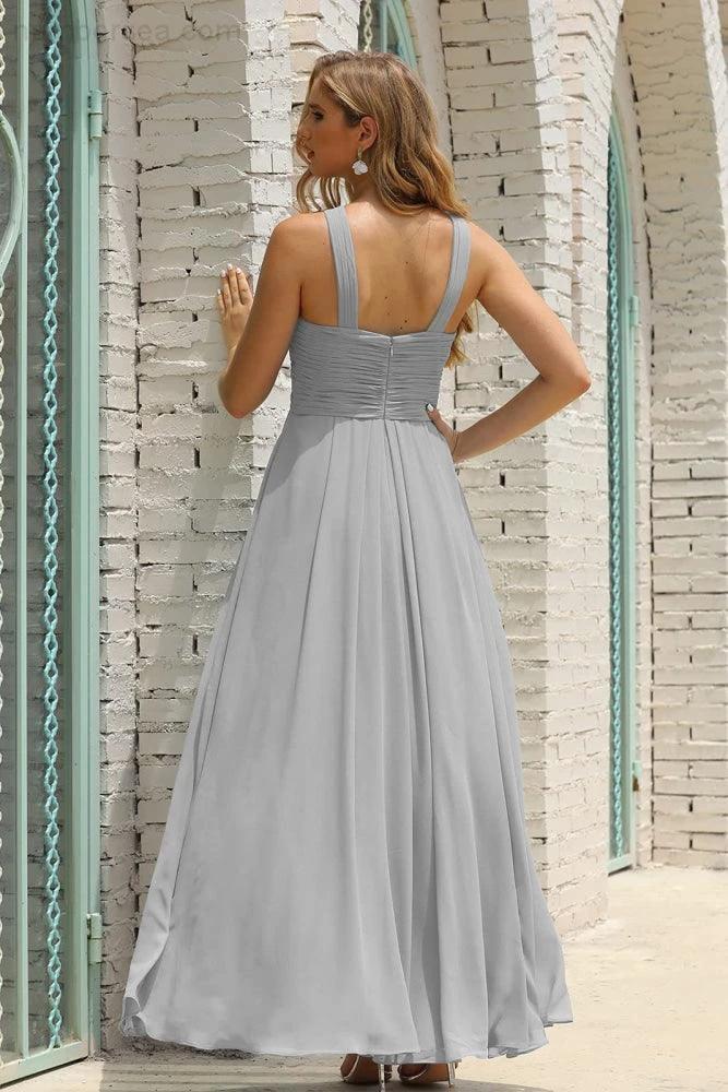 Numbersea Women Halter Chiffon Bridesmaid Dress A-line Long Formal Prom Gown SEA28015 - Image 5