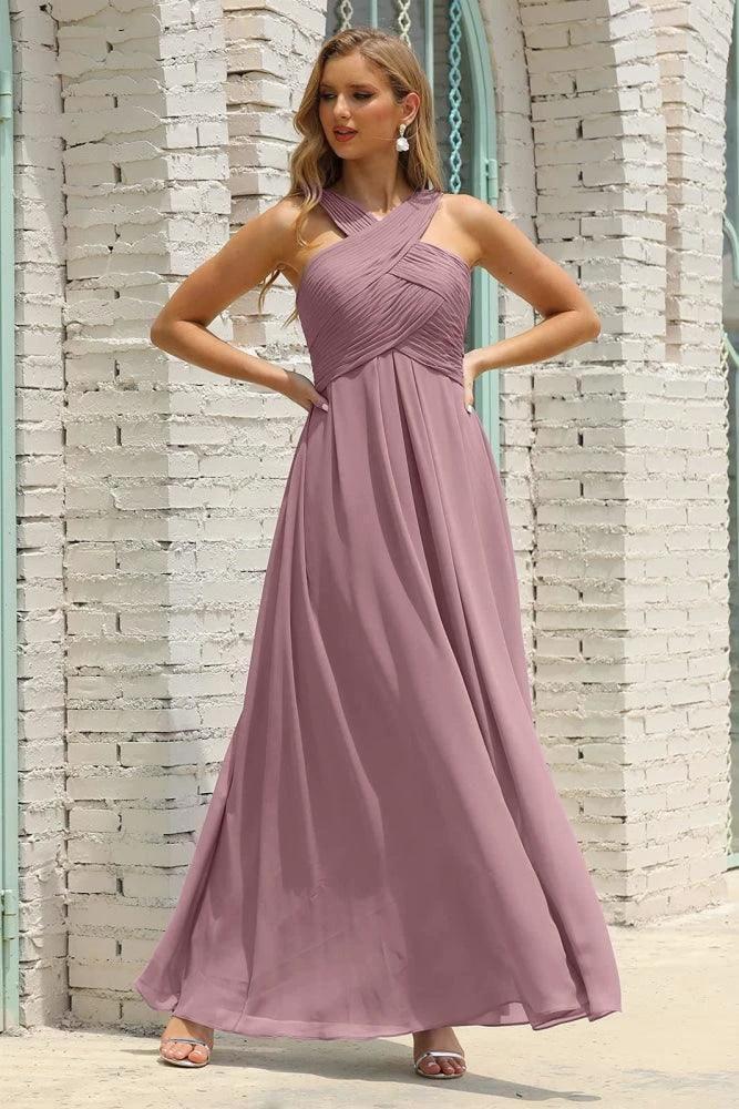 Numbersea Women Halter Chiffon Bridesmaid Dress A-line Long Formal Prom Gown SEA28015 - Image 50