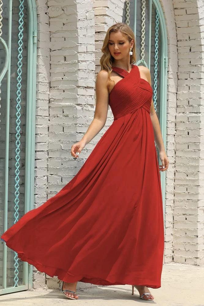 Numbersea Women Halter Chiffon Bridesmaid Dress A-line Long Formal Prom Gown SEA28015 - Image 55