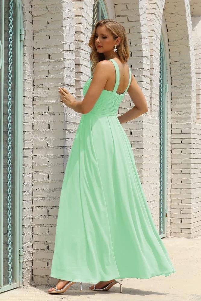 Numbersea Women Halter Chiffon Bridesmaid Dress A-line Long Formal Prom Gown SEA28015 - Image 56