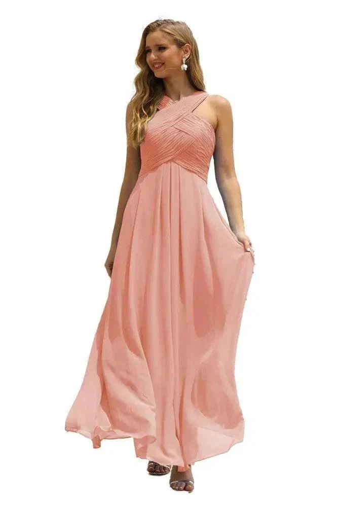 Numbersea Women Halter Chiffon Bridesmaid Dress A-line Long Formal Prom Gown SEA28015 - Image 6