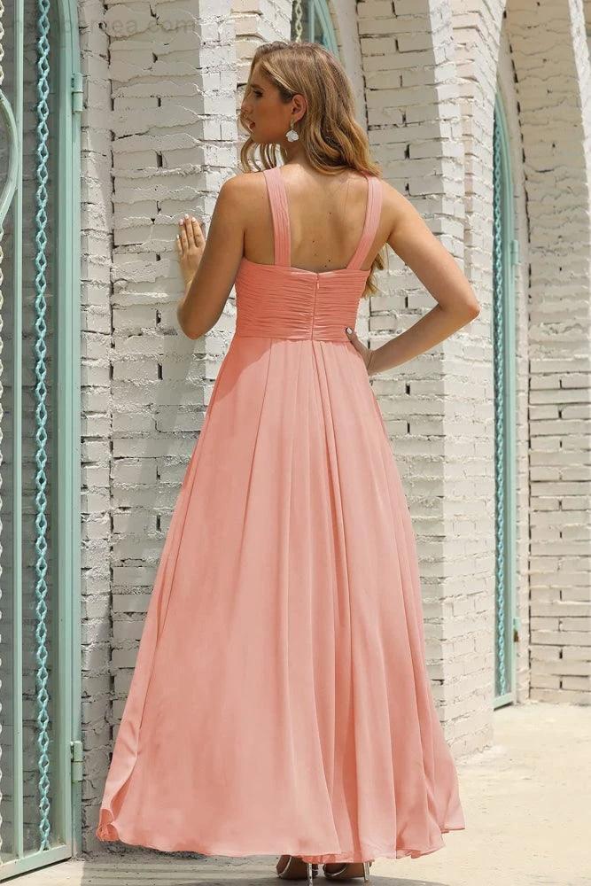 Numbersea Women Halter Chiffon Bridesmaid Dress A-line Long Formal Prom Gown SEA28015 - Image 61