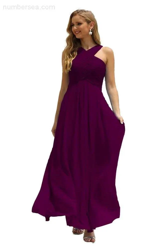 Numbersea Women Halter Chiffon Bridesmaid Dress A-line Long Formal Prom Gown SEA28015 - Image 63
