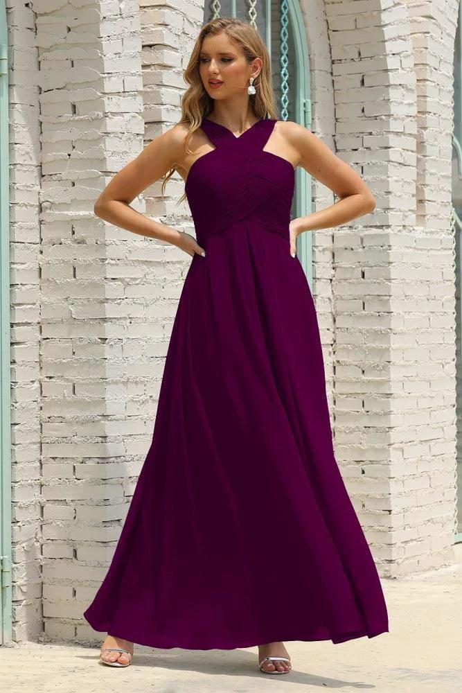 Numbersea Women Halter Chiffon Bridesmaid Dress A-line Long Formal Prom Gown SEA28015 - Image 64