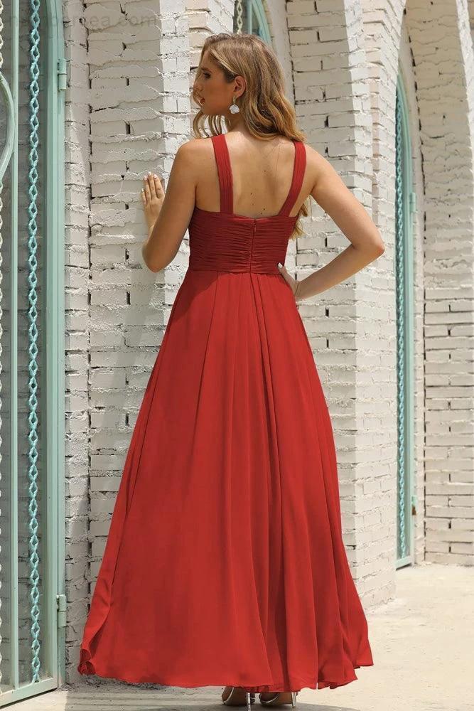 Numbersea Women Halter Chiffon Bridesmaid Dress A-line Long Formal Prom Gown SEA28015 - Image 68