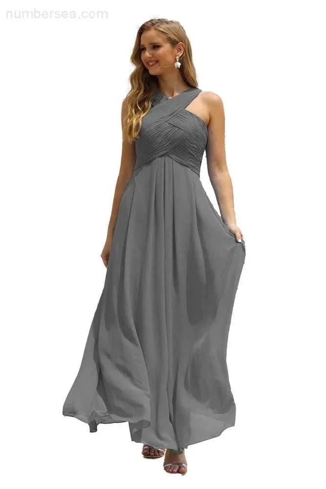 Numbersea Women Halter Chiffon Bridesmaid Dress A-line Long Formal Prom Gown SEA28015 - Image 69