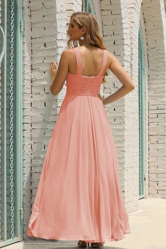 Numbersea Women Halter Chiffon Bridesmaid Dress A-line Long Formal Prom Gown SEA28015 - Image 7