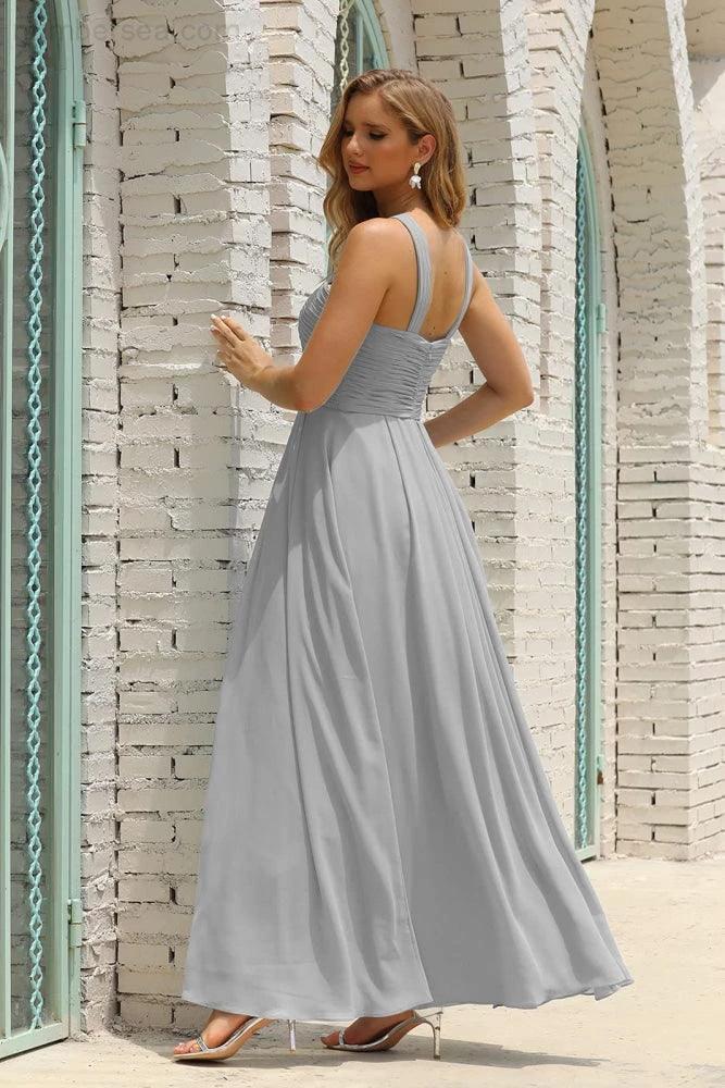 Numbersea Women Halter Chiffon Bridesmaid Dress A-line Long Formal Prom Gown SEA28015 - Image 70