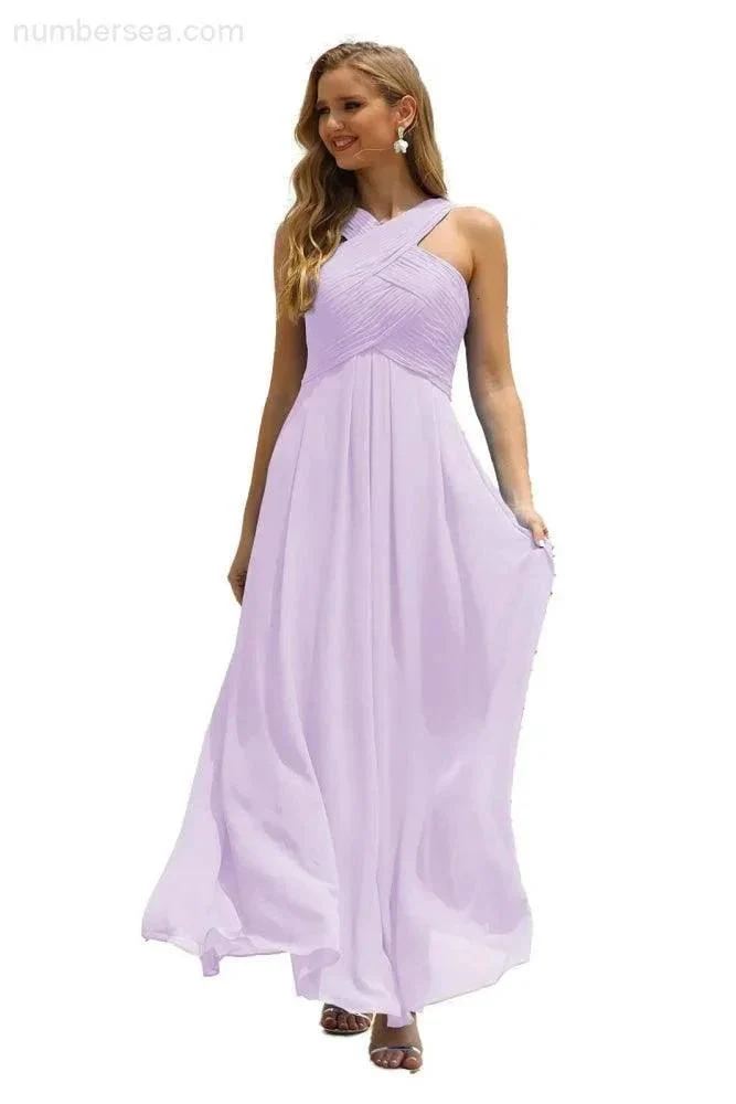 Numbersea Women Halter Chiffon Bridesmaid Dress A-line Long Formal Prom Gown SEA28015 - Image 73