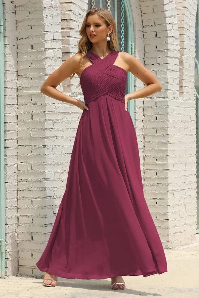 Numbersea Women Halter Chiffon Bridesmaid Dress A-line Long Formal Prom Gown SEA28015 - Image 74