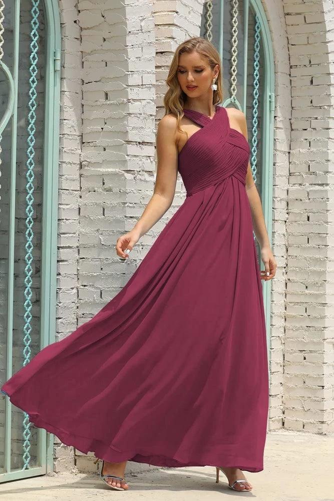 Numbersea Women Halter Chiffon Bridesmaid Dress A-line Long Formal Prom Gown SEA28015 - Image 75