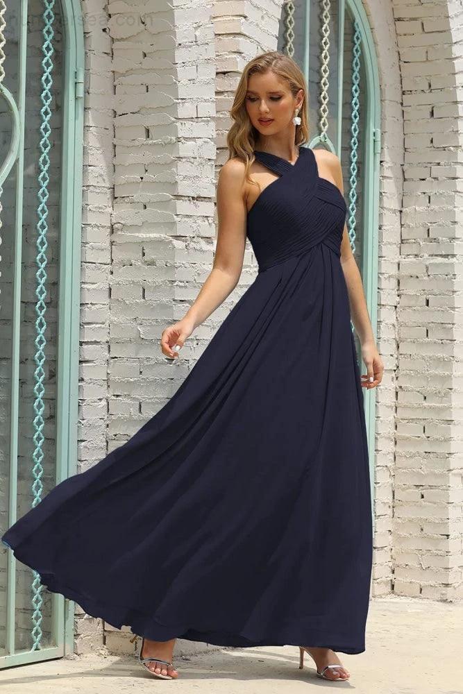 Numbersea Women Halter Chiffon Bridesmaid Dress A-line Long Formal Prom Gown SEA28015 - Image 76