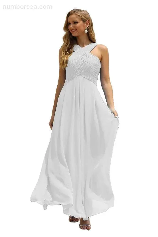 Numbersea Women Halter Chiffon Bridesmaid Dress A-line Long Formal Prom Gown SEA28015 - Image 77