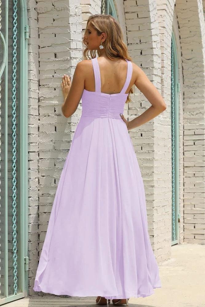 Numbersea Women Halter Chiffon Bridesmaid Dress A-line Long Formal Prom Gown SEA28015 - Image 79