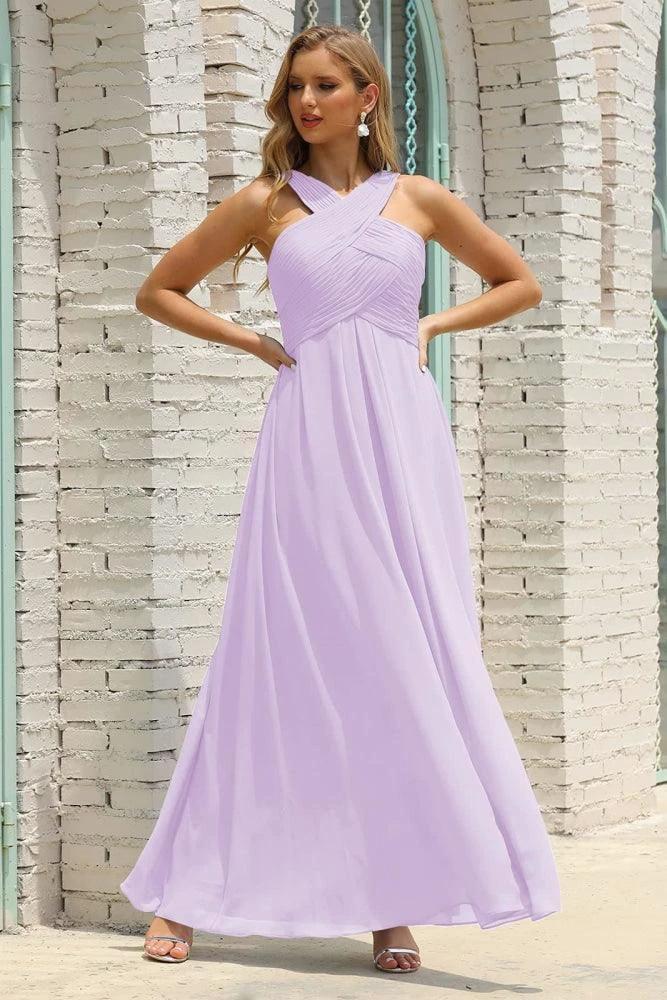 Numbersea Women Halter Chiffon Bridesmaid Dress A-line Long Formal Prom Gown SEA28015 - Image 80