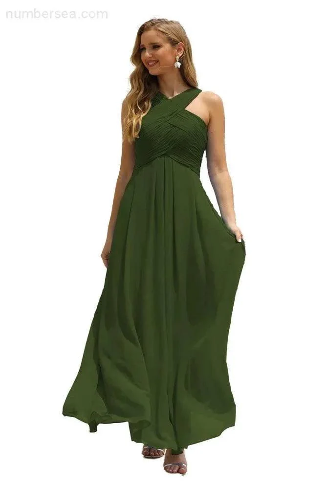 Numbersea Women Halter Chiffon Bridesmaid Dress A-line Long Formal Prom Gown SEA28015 - Image 83