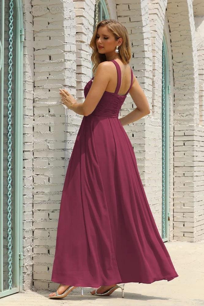 Numbersea Women Halter Chiffon Bridesmaid Dress A-line Long Formal Prom Gown SEA28015 - Image 84