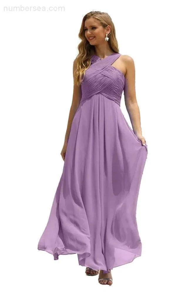 Numbersea Women Halter Chiffon Bridesmaid Dress A-line Long Formal Prom Gown SEA28015 - Image 88